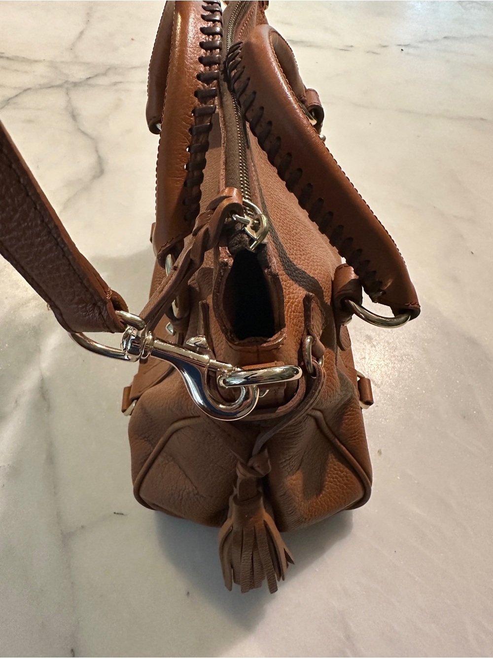Dooney & Bourke AWL British Tan Leather Satchel - Picture 5 of 12